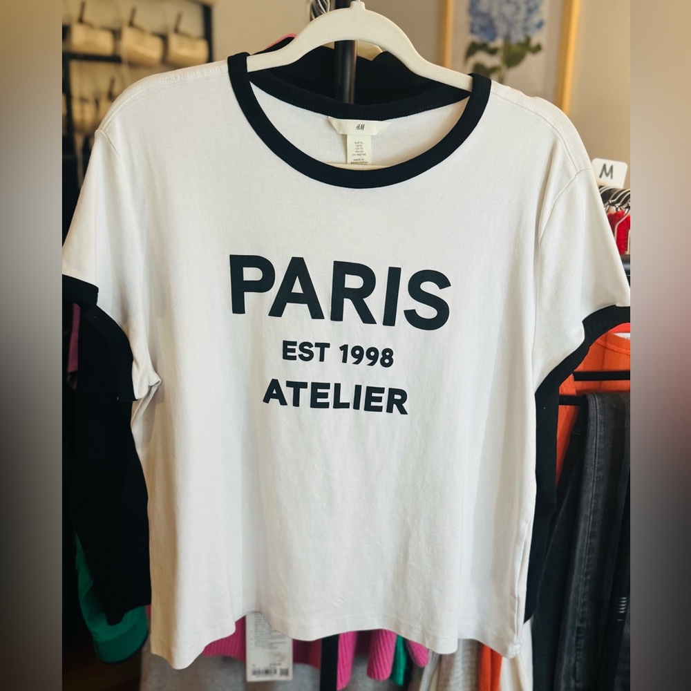 #041: Black & White Paris Ringer Tee